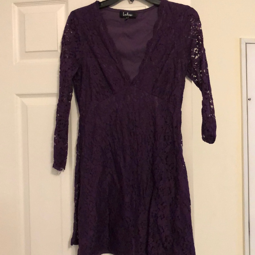 Purple lace long sleeved dress